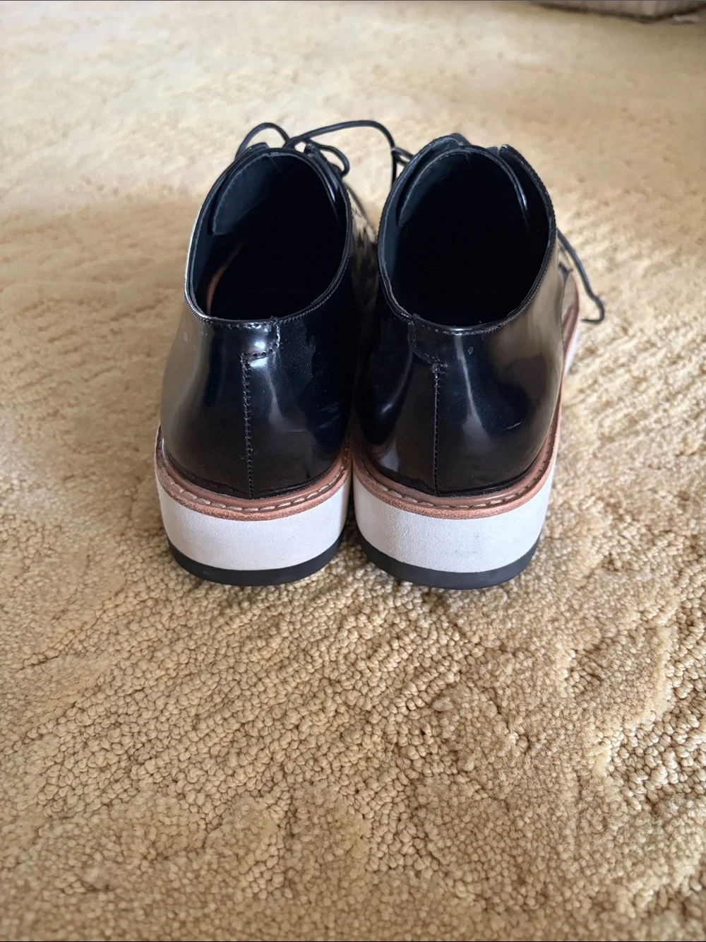 Vince Black Patent Leather Derby with White Platform